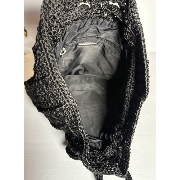 The Sak Crochet Knit Bucket Bag Lined Backpack Black 12" - Picture 10 of 16